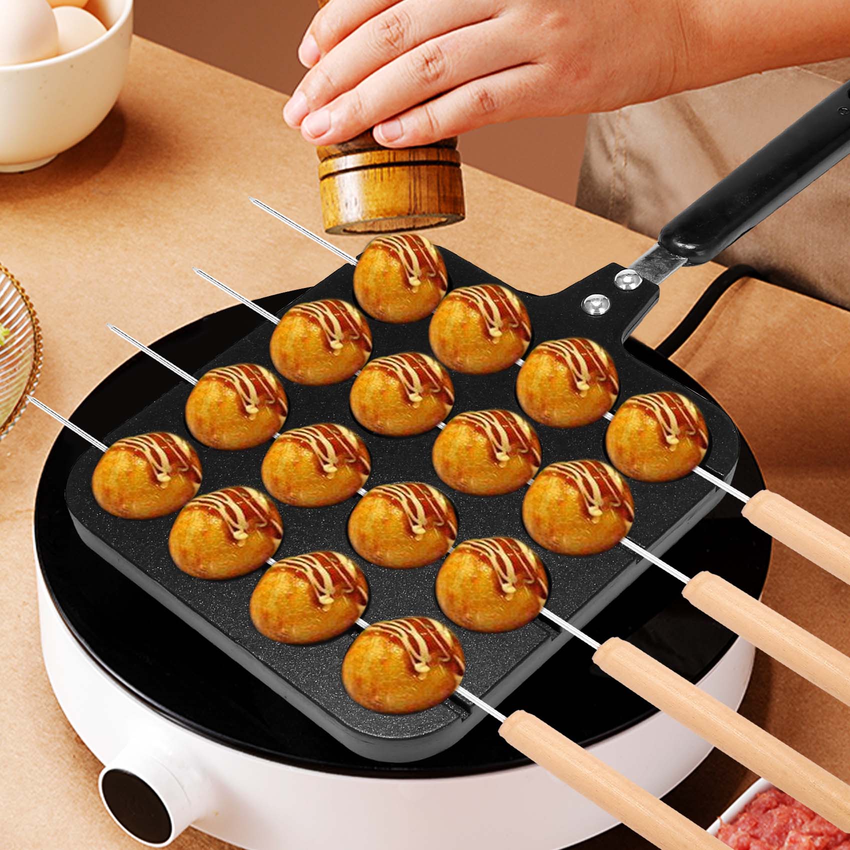 Takoyaki Grill Plate - 16 Delikli Alüminyum Takoyaki Yapıcı Izgara